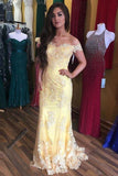yellow long prom dress lace off the shoulder sheath party dress