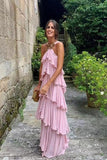 Elegant Halter Chiffon Prom Dress With Layered, Backless Evening Gown GP307