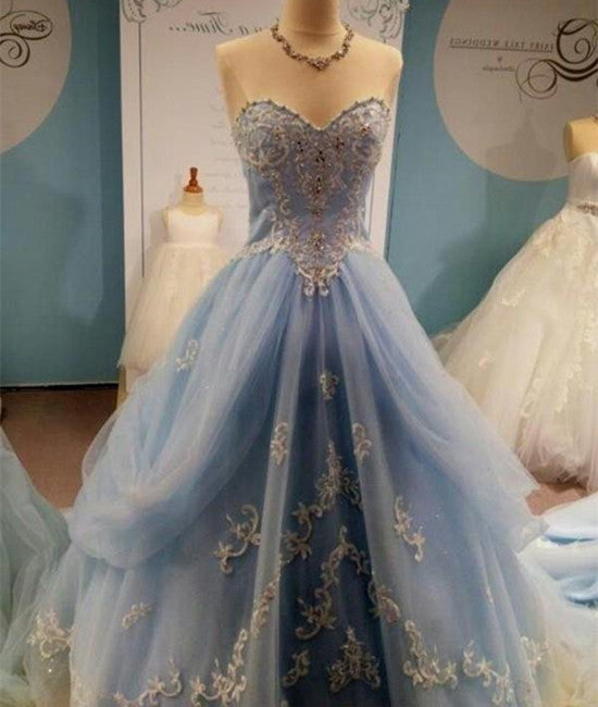 charming princess lace blue tulle prom dresses sweetheart ball gown evening dresses