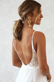 boho a line v neck tulle spaghetti straps beach wedding dresses with lace