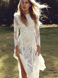 ivory long sleeves sheath backless beach lace wedding dress