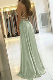 simple a line long prom dresses with slit backless evening dress