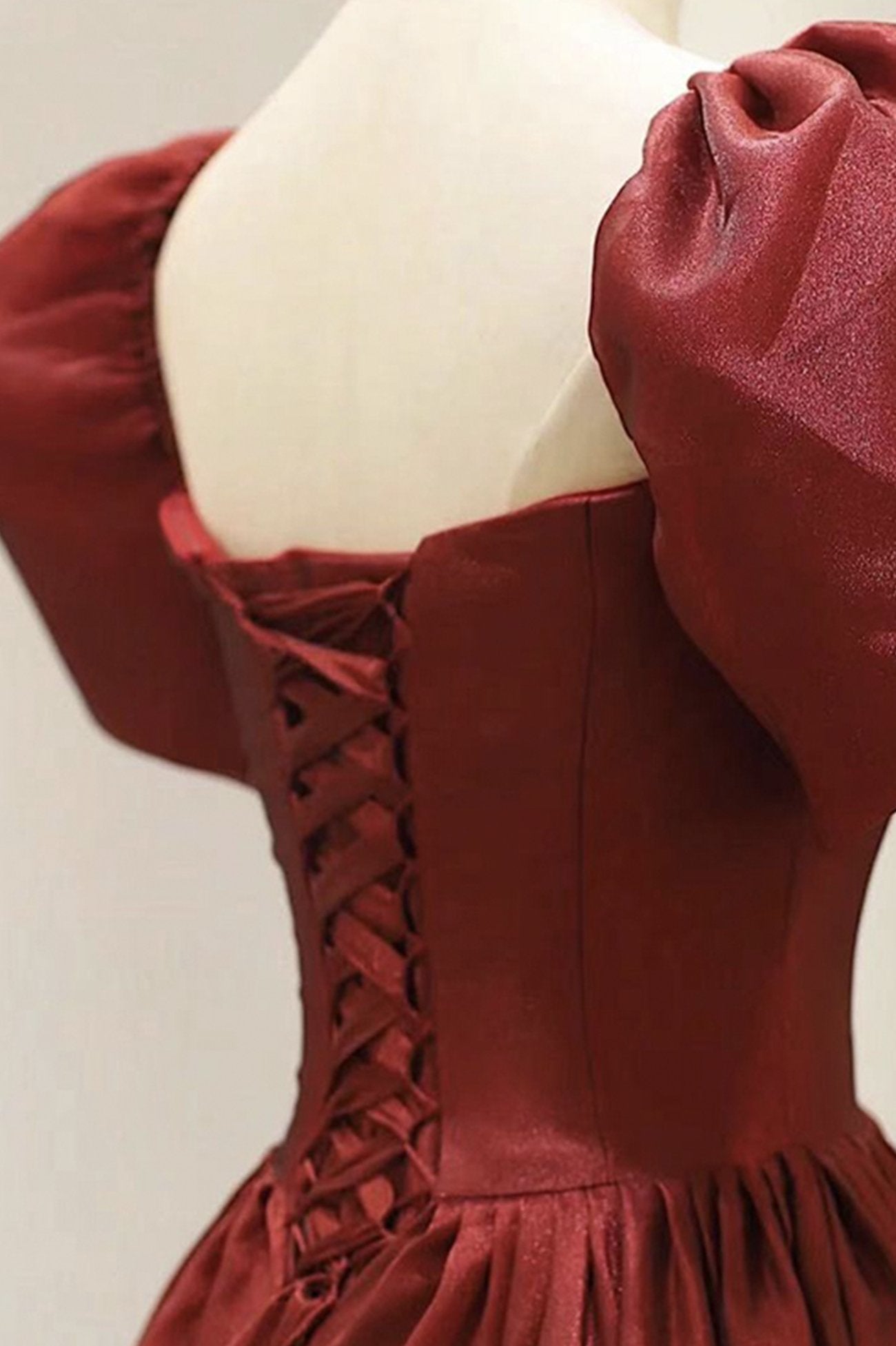princess burgundy ankle length prom dresses puff sleeves party gown