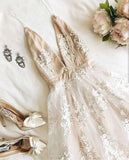 charm a line v neck homecoming dress with lace appliques