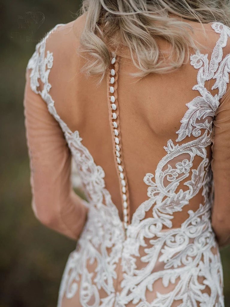 elegant long sleeves boho sheath wedding dress with appliques