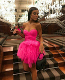 chic hot pink tulle homecoming dress short graduation party dress