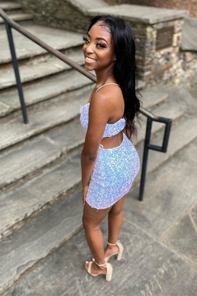 sparkly white sequins homecoming dress tight party dress
