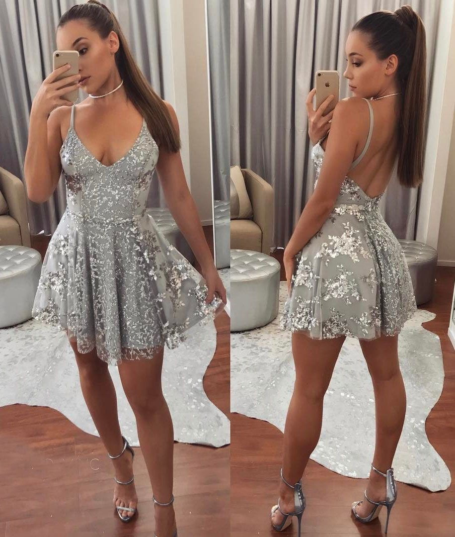 spaghetti v neck lace appliques homecoming dresses short graduation dresses