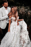 charm off the shoulder lace appplique beach rustic wedding dress