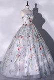 princess silver grey strapless ball gown prom dress lace floral quinceanera dress