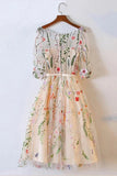 a line 1 2 sleeves floral homecoming dress knee length prom gown uqh0124