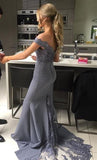 off the shoulder satin lace prom dresses grey long bridesmaid dresses