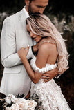 charm off the shoulder lace appplique beach rustic wedding dress