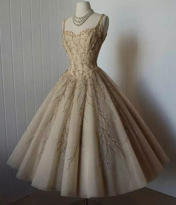 cute straps tea length homecoming dress sweetheart short prom gown