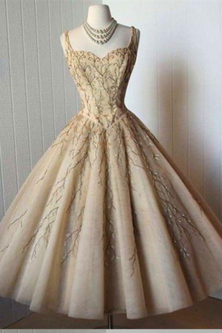 cute straps tea length homecoming dress sweetheart short prom gown