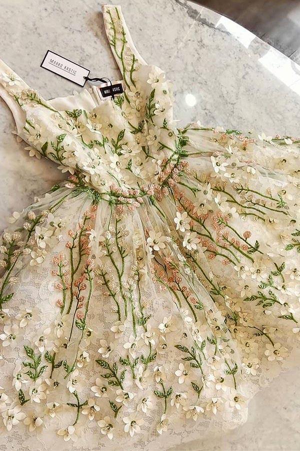gorgeous flowers appliques homecoming dresses a line mini hoco dress