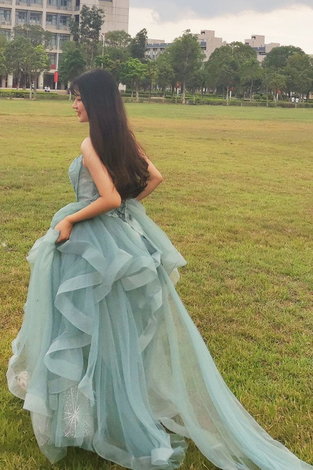 charming spaghetti straps tulle dusty green long prom dress glitter formal party dress