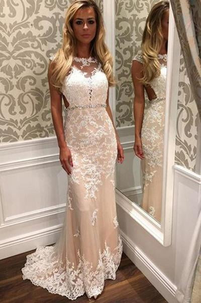 mermaid beach wedding dress with lace appliques beaded waist