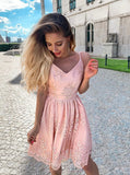 a line appliques short mini party dresses pink homecoming dresses