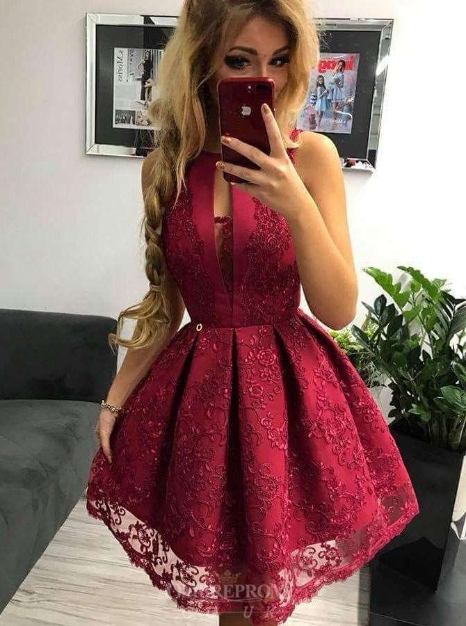 jewel keyhole lace party dress burgundy homecoming gown