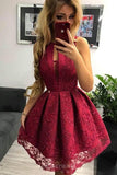 Jewel Keyhole Lace Party Dress Burgundy Homecoming Gown GM227