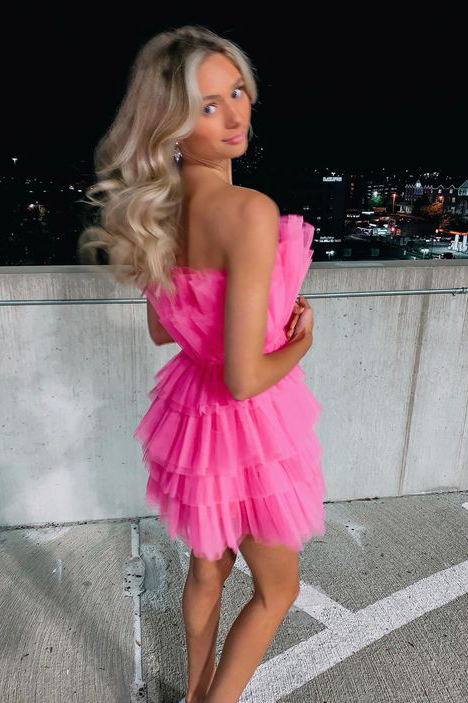 hot pink tiered tulle a line homecoming dresses chic strapless short party dress