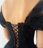 princess black gothic coret tulle prom dress elegant black formal gown
