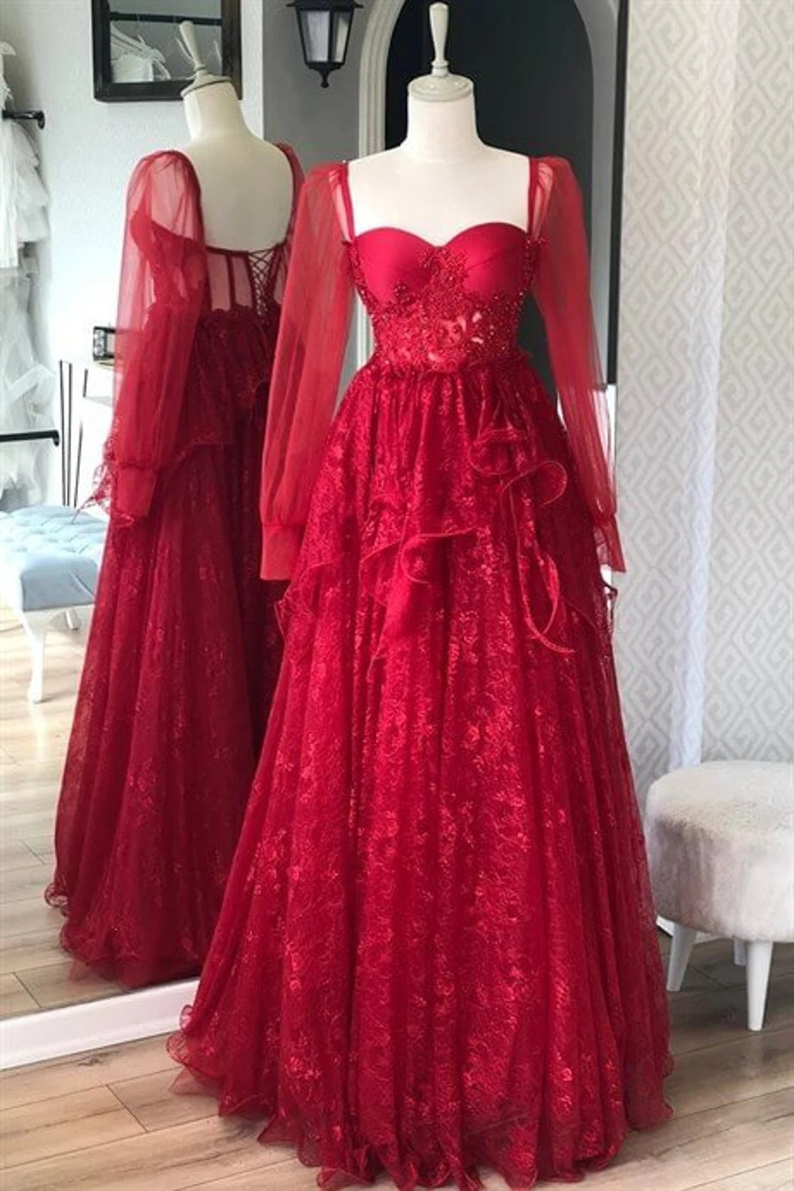 a line lace navy blue prom dresses long sleeves formal evening dresses
