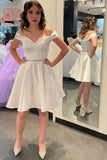 Ivory A-Line Short Homecoming Dress, Off-the-Shoulder Satin Short Prom Dress GM564