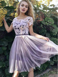 short sleeves lace bodice tulle short homecoming dress