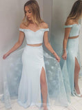 off shoulder two piece mermaid prom dresses with over skirt