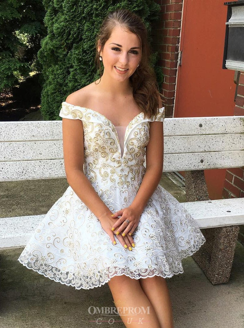 cute a line off shoulder homecoming dress appliques short prom dress