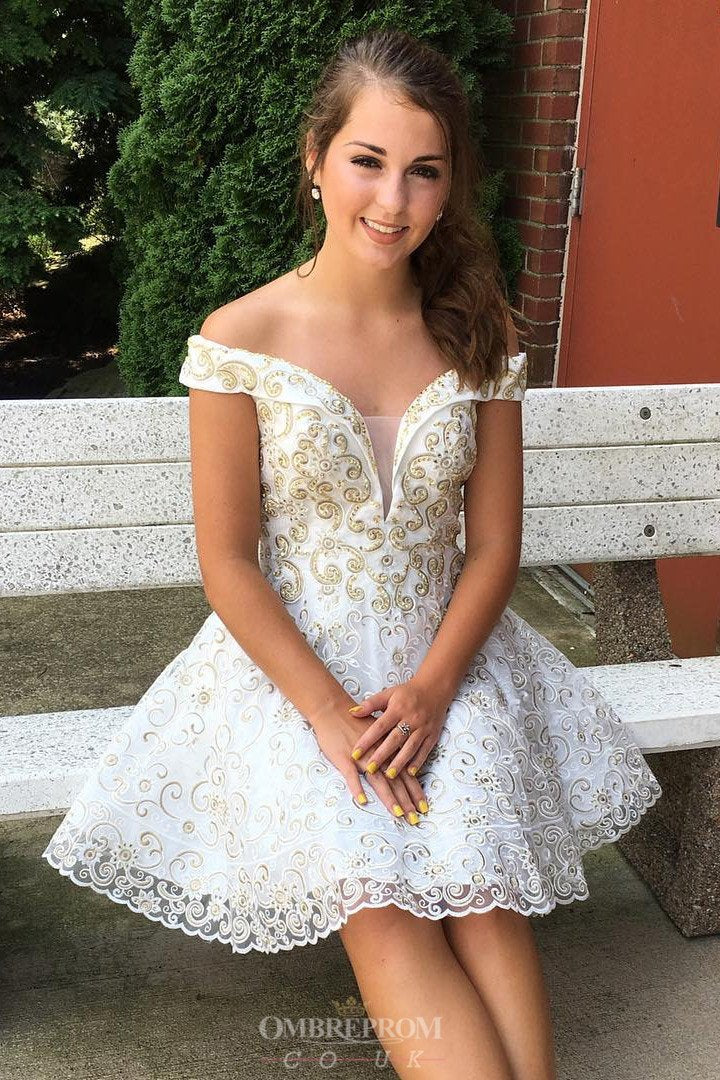 cute a line off shoulder homecoming dress appliques short prom dress