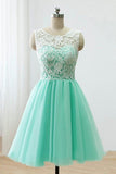 Mint Green Homecoming Dresses Short Junior Bridesmaid Dress With Lace GM186