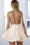 sparkly halter short prom dress backless cocktail party dresses