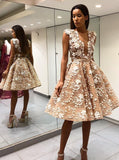 a line scoop appliques knee length prom dresses backless party dress