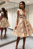 A-line Scoop Appliques Knee Length Prom Dresses Backless Party Dress GM215