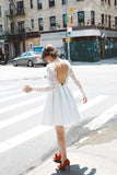 charming lace long sleeves short prom dresses short wedding party dress