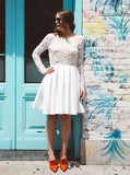 charming lace long sleeves short prom dresses short wedding party dress