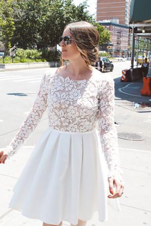 charming lace long sleeves short prom dresses short wedding party dress