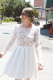 charming lace long sleeves short prom dresses short wedding party dress