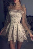 Starry Night Party Dresses Tulle Star Long Sleeves Homecoming Dress GM206
