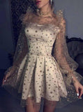 starry night party dresses tulle star long sleeves homecoming dress