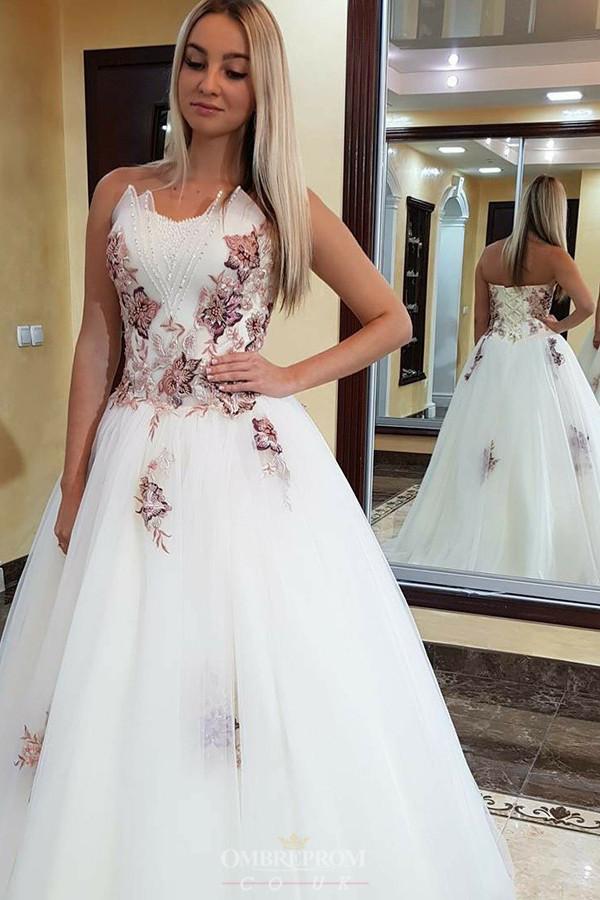 appliques beading white prom dresses a line sweetheart formal gown