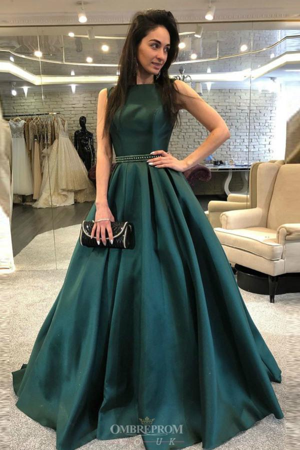 a line spaghetti straps dark green backless formal prom dresses