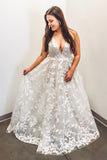 elegant a line v neck appliques long plus size wedding dress