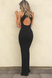 simple black keyhole open back prom dress sheath formal evening dress