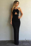Simple Black Keyhole Open Back Prom Dress, Sheath Formal Evening Dress MP698
