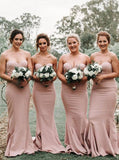 simple sweetheart mermaid backless blush long bridesmaid dresses