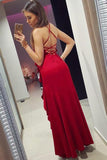 spaghetti straps red long prom dress with ruffles